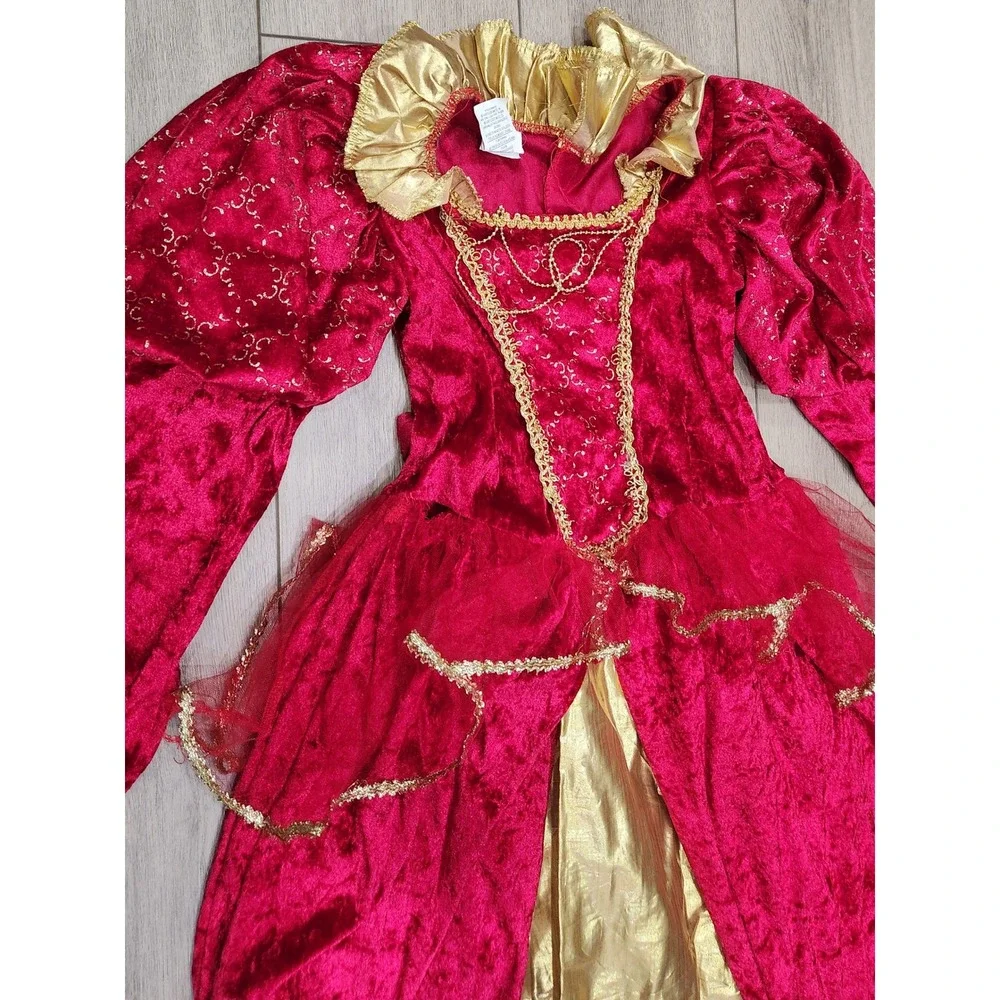 Rubies Girls Renaissance Princess Costume Dress Red Gold Velvet M 7-8 Queen